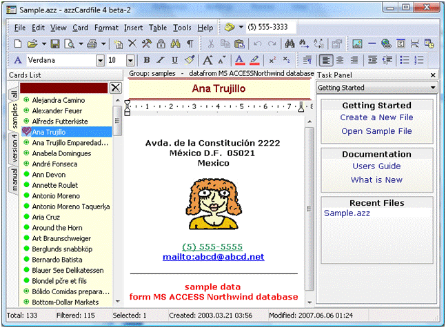 azzCardfile 4.1.16 screenshot