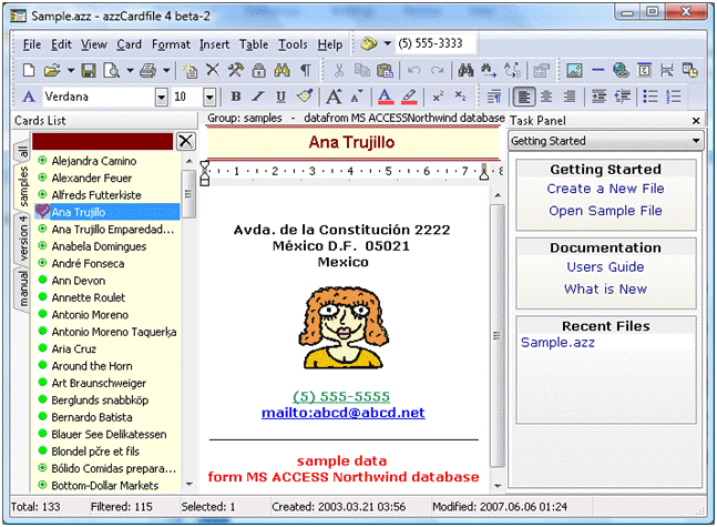 azzCardfile screen shot